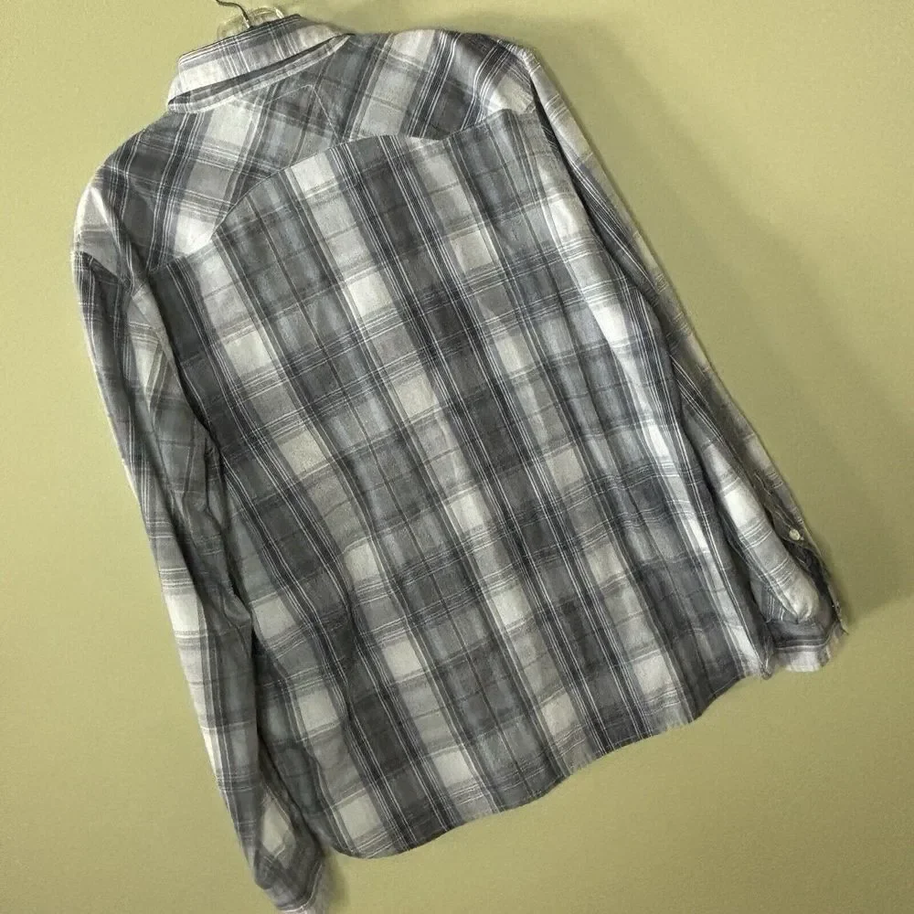 Levi's Shirt Men's Large Western‎ Pearl Snap Plaid Long Sleeve Gray Blue Cowboy